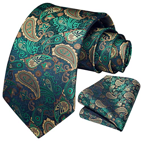 HISDERN Corbata Verde Hombre Corbatas Paisley de Corbata y Panuelo Conjunto