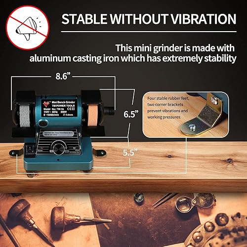 Miniatura 3 de Mini molinillo de banco con velocidad variable para pulir, pulir y hacer joyas, pulidor de banco pequeño y equipo lapidario profesional para rocas,