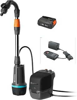 Gardena Akku-Regenfasspumpe 2600 Comfort 18V P4A Ready-To-Use Set: Bewässerungsintervalle, Leistungseinstellung, Passt zum Wasserbehälter, Konstanter Druck, Kabellos (14604-20)