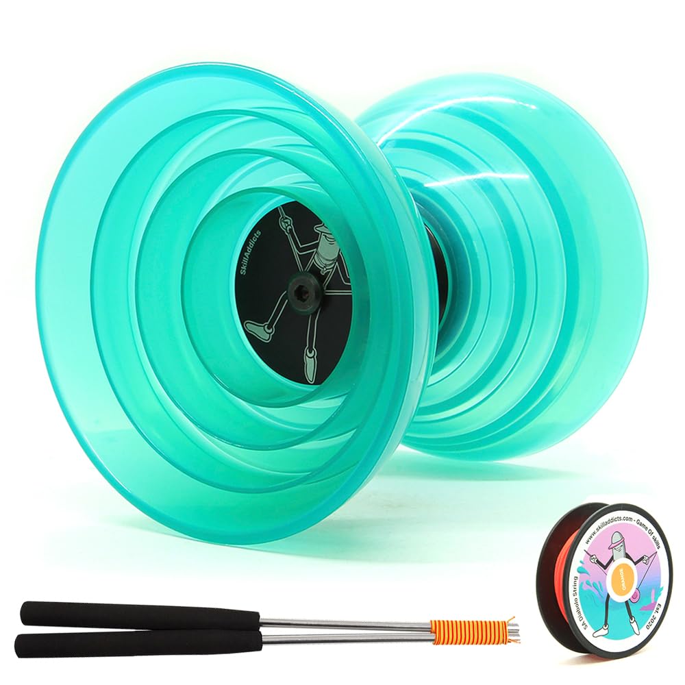 SkillAddicts Diabolo Set for All Skill Levels, Includes Diabolo, Sticks, Spare String and Trick Learning App, Spinning Skill Toy for Kids and Adults - Teal