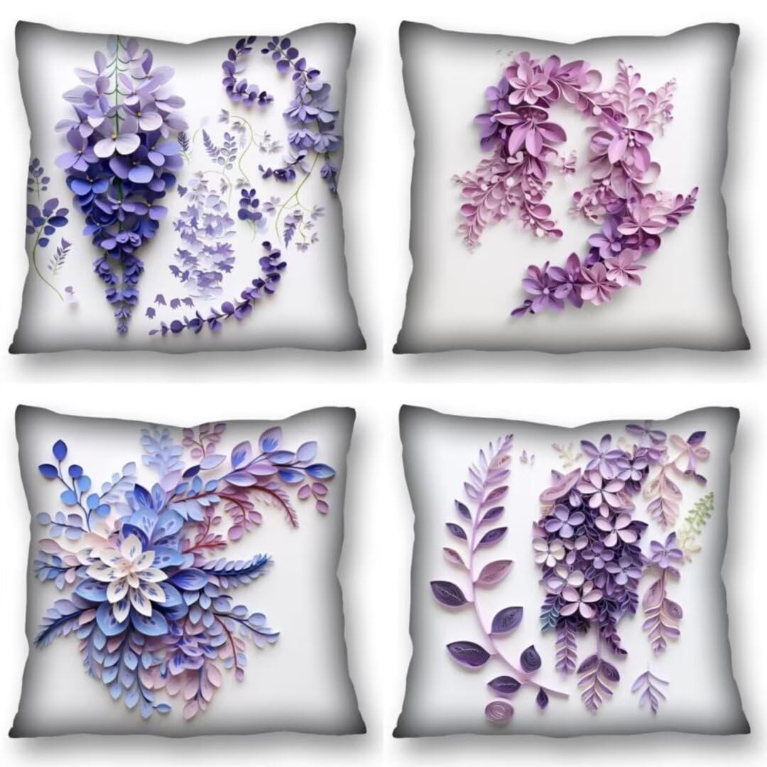 Juego de 4 Fundas de Cojines 70x70 cm Cojines Púrpura flor Funda Cojin Cuadrados de Lino Fundas Cojines Sofá Cojines Decorativos para Salón Sofá Dormitorio Coche Jardín Silla Decoración del Hogar