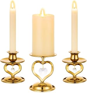 Unity Candle Holders for Wedding Ceremony Set - Romadedi Heart Candle Stand Gold Metal for Pillar Candlestick Unity Bride Candles Centerpiece Deocr Reception and Ceremony Deocration Gift