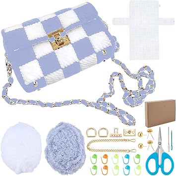 FREEBLOSS Plastic Mesh Bag Kit DIY Crochet Bag Cross Stitch Handbag Kit Blank Mesh Canvas Sheets for Crafting Projects with Acrylic Yarn Purse Making