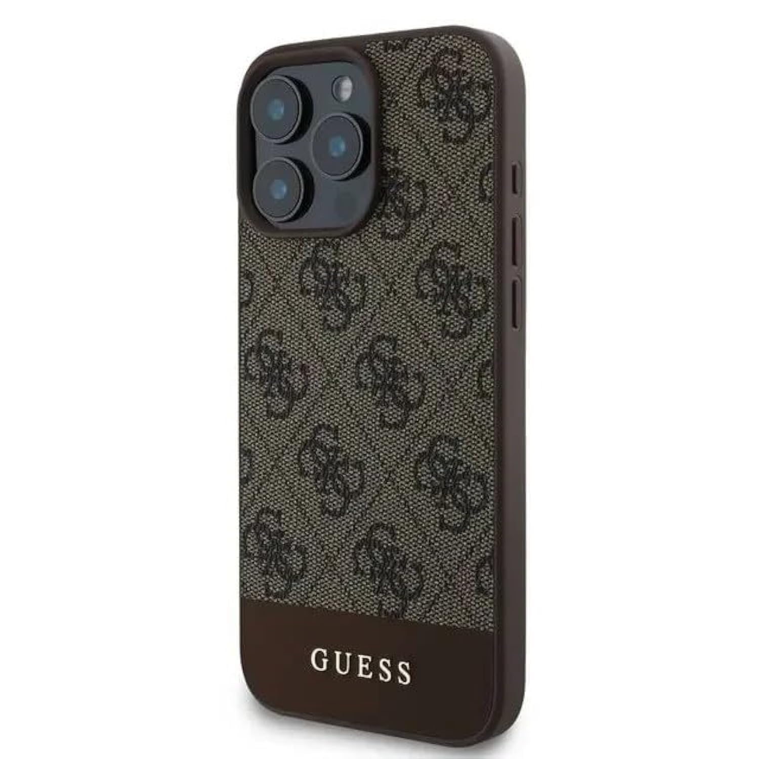 CG Mobile Guess Custodia rigida in pelle PU 4G con striscia inferiore per iPhone 16 Pro Max - Grigio