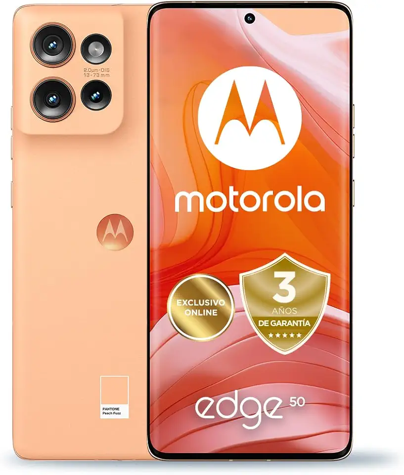 Motorola Edge 50, 24GB (12+12GB RAM Boost)/512GB, España, certificación Militar de Durabilidad, Pantalla 6,7" pOLED 1.5K, cámara 50MP y Zoom Optico 3X, Carga TurboPower de 68 W, Funda, Peach Fuzz