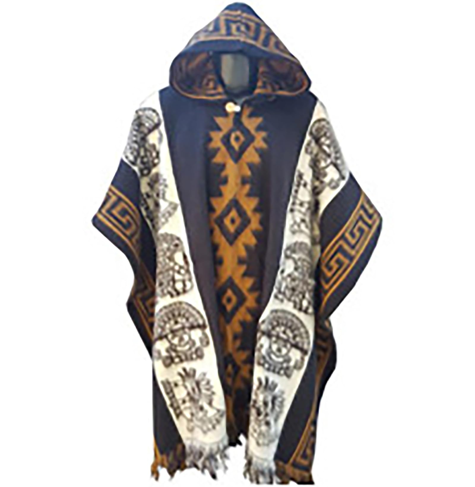 Xusai Unisex Multicolor Men's Hoodies Poncho Cape Aztec Ethnic Style Cloak Coat Vintage Bat Sleeve Knitted Pullover Shawl,,One Size