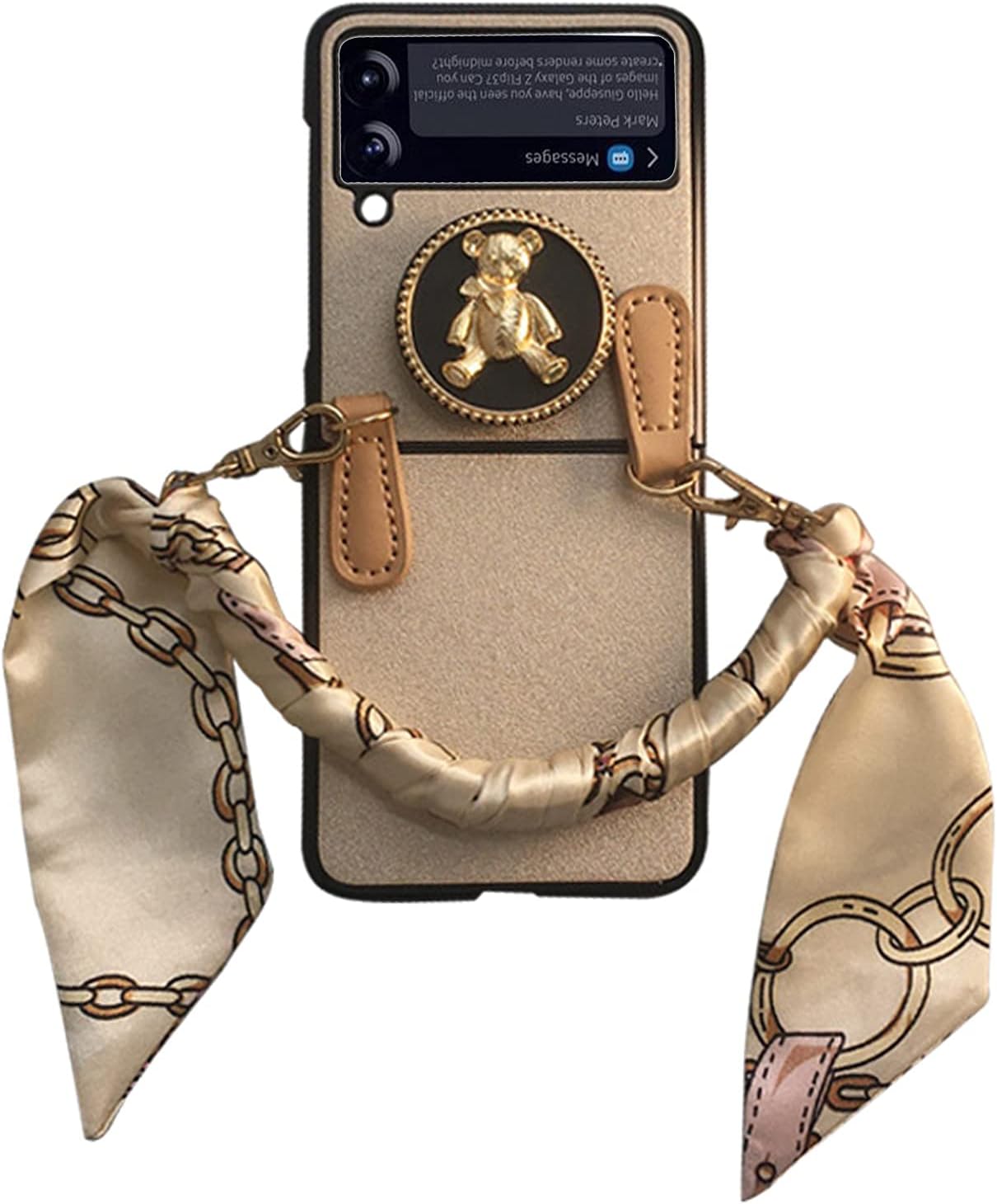 Galaxy Z Flip 3 Case with Cute Kickstand & Three Chains, Slim PU Leather Cover with Shockproof Non-Slip Protective for Samsung Galaxy Z Flip 3 5G