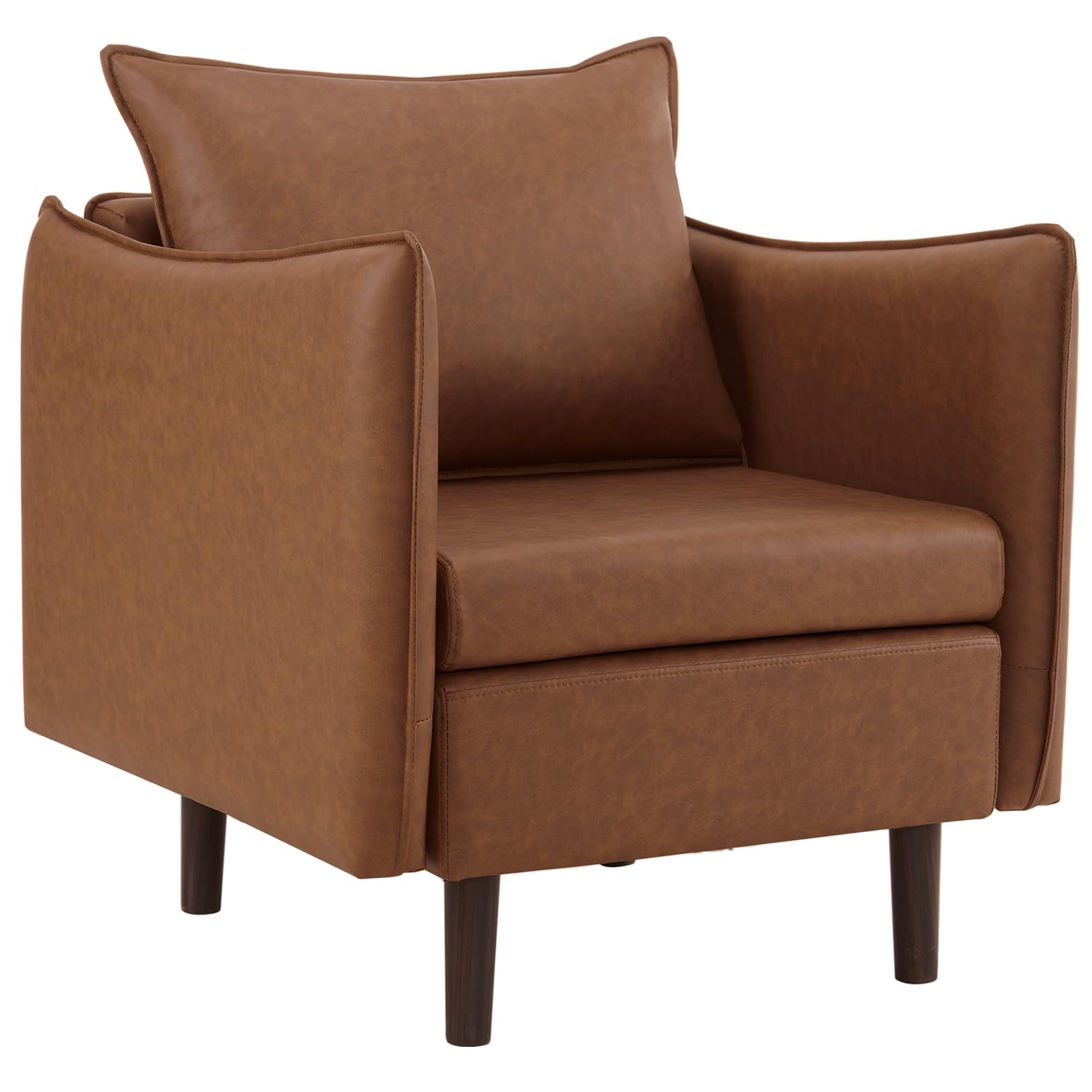 MOJAY PU Leather Accent Chairs, Mid-Century Modern Upholstered Armchair Club Sofa Chair with Sturdy Legs for Living Room, Bedroom, Reception (Brown)