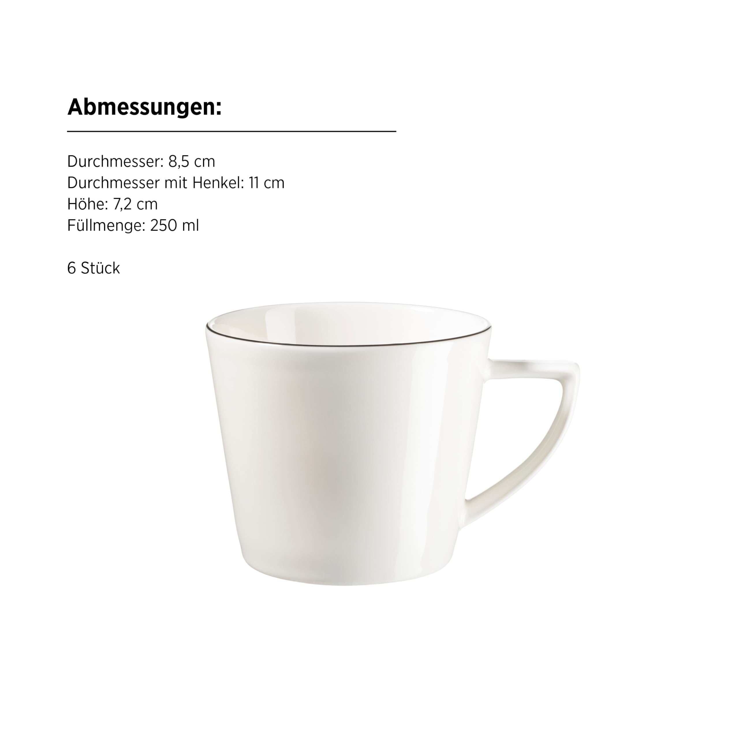 MÄSER, Seria Sita, zestaw talerzy dla 6 osób, naczynia z białej porcelany z czarną krawędzią, proste, elgeant, porcelana, białe