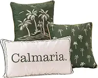 Kit Trio de Almofadas Verano Estampadas Cheias em Veludo Suede com Enchimento em Refil Silicone - Decoração Luxo Verão para Sala Sofá Quarto Jogo Conjunto 3 Peças Decorativas (Verde)