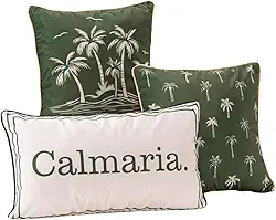Kit Trio de Almofadas Verano Estampadas Cheias em Veludo Suede com Enchimento em Refil Silicone - Decoração Luxo Verão para Sala Sofá Quarto Jogo Conjunto 3 Peças Decorativas (Verde)