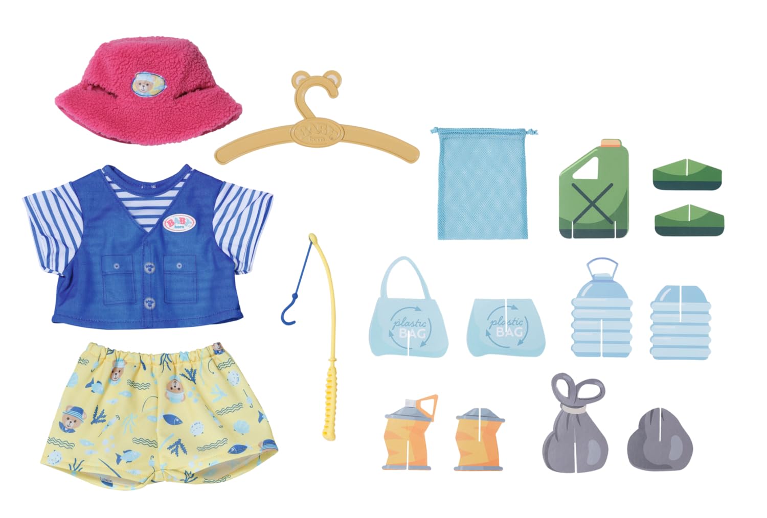 BABY Born Bear Fisherman Outfit 835982, Outfit with 2-in-1 Top, Bear Print Shorts, and Pink Fluffy Hat for 43cm Dolls