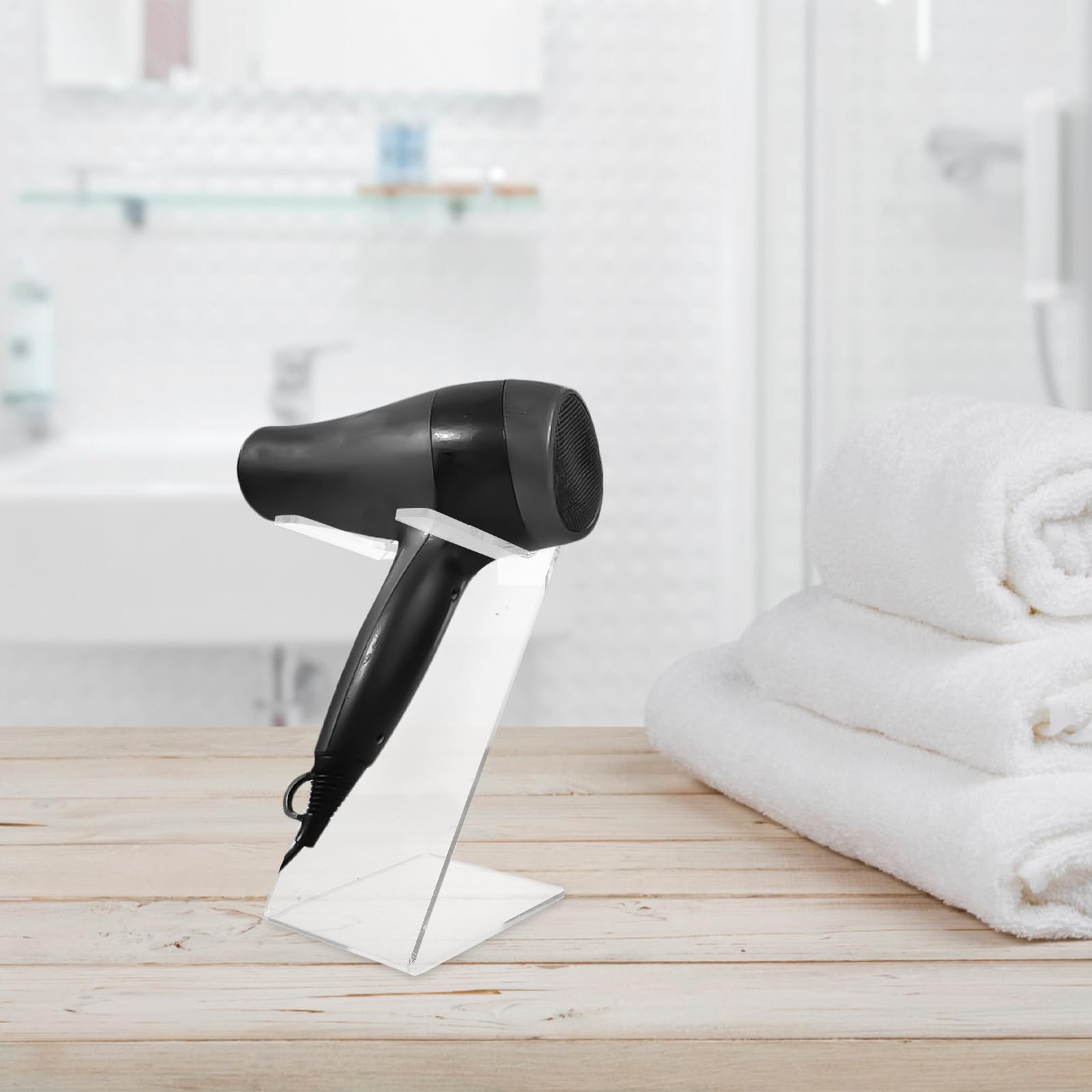 Garneck Porta Asciugacapelli da Tavolo Trasparente in Materiale Robusto Supporto Compatto Salvaspazio per Bagno Domestico e da Viaggio Organizer Leggero per Asciugacapelli Facilmente