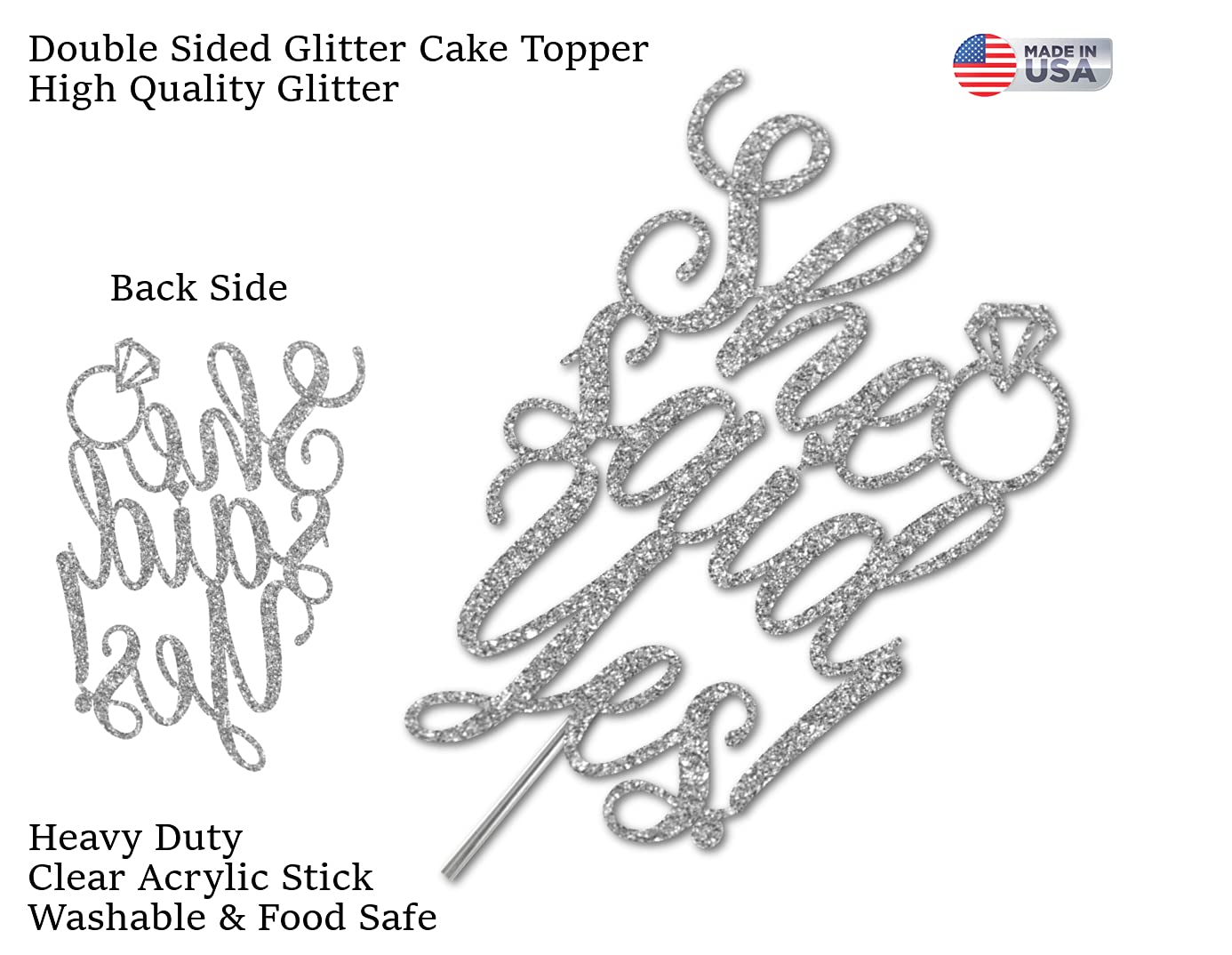 She Said Yes Glitter Cake Topper Hochzeit Party Dekorationen Ideen Jahrestag Junggesellenabschied Verlobung Premium Qualität Dekoration Stabiler Doppelseitiger Glitzer Acryl Stick Made in USA (Silber)