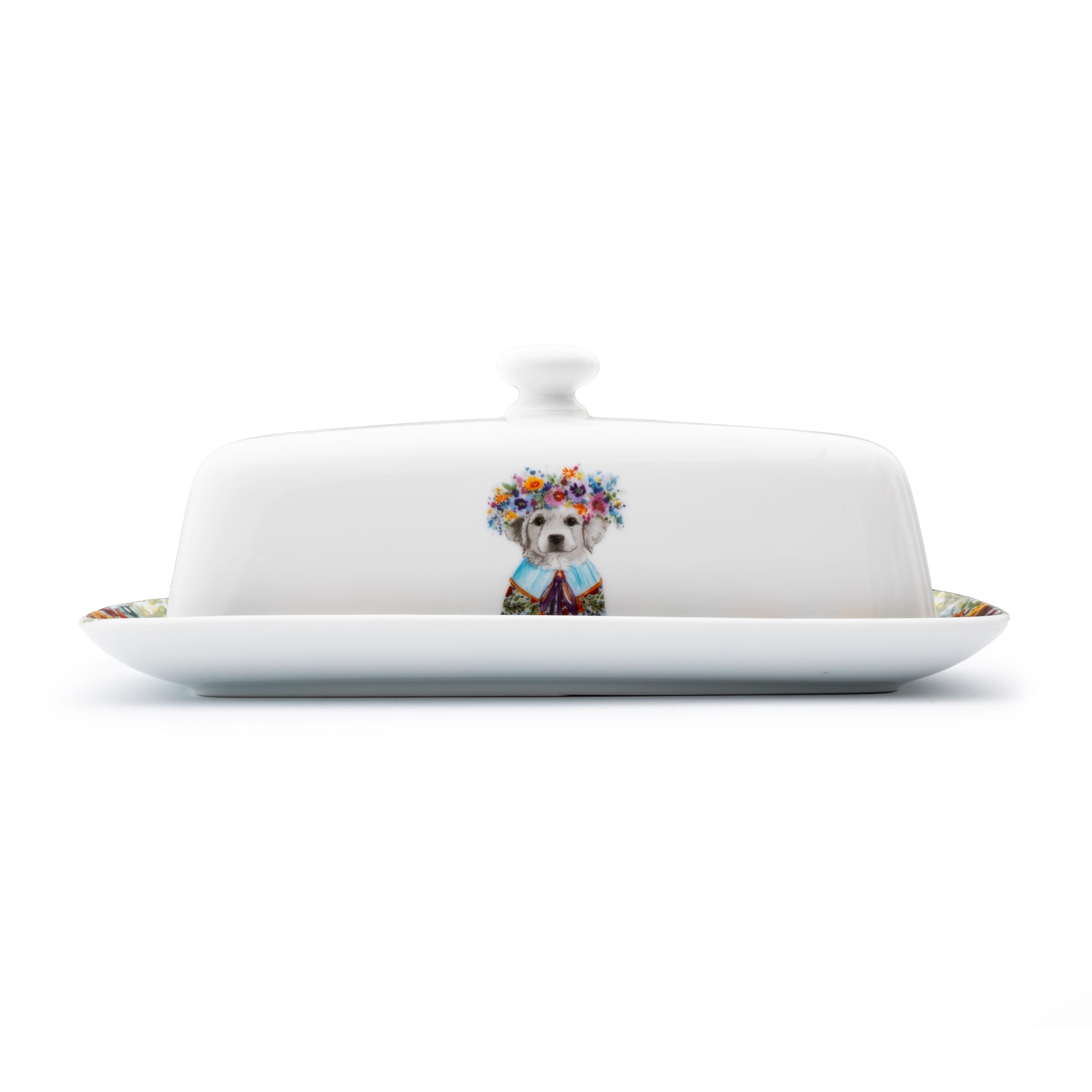 Mikasa Tipperleyhill Porcelain Butter Dish and lid, Puppy Print, 21 x 11 x 7cm