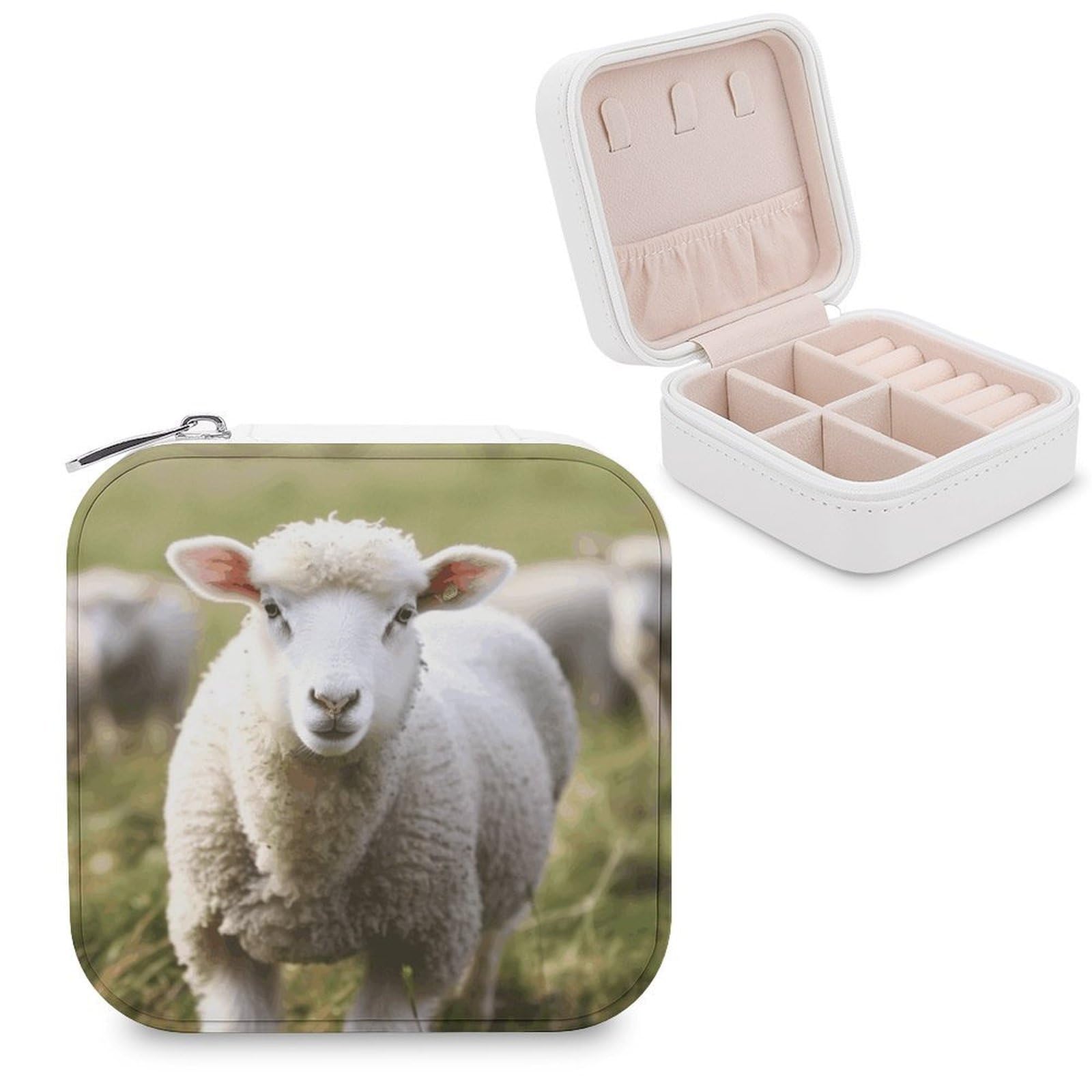 VstaDank Cute Sheep Lamb Jewelry Box Exquisite Leather Jewelry Organizer Portable Trinket Organizer Fashion Travel Jewelry Case for Rings Earrings Necklaces Unique Gifts for Women