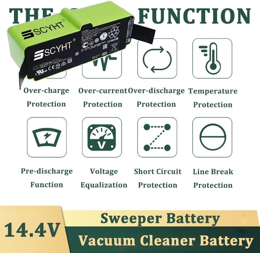14.4 Volt Lithium Battery 14.4V Rechargeable Batteries 1800mAh 5200mAh 6500mAh 7800mAh 9800mAh 12800mAh 3500mAh Vacuum Battery for Sweeper for 900 800 700 600 500 Series,14.4v6500mah