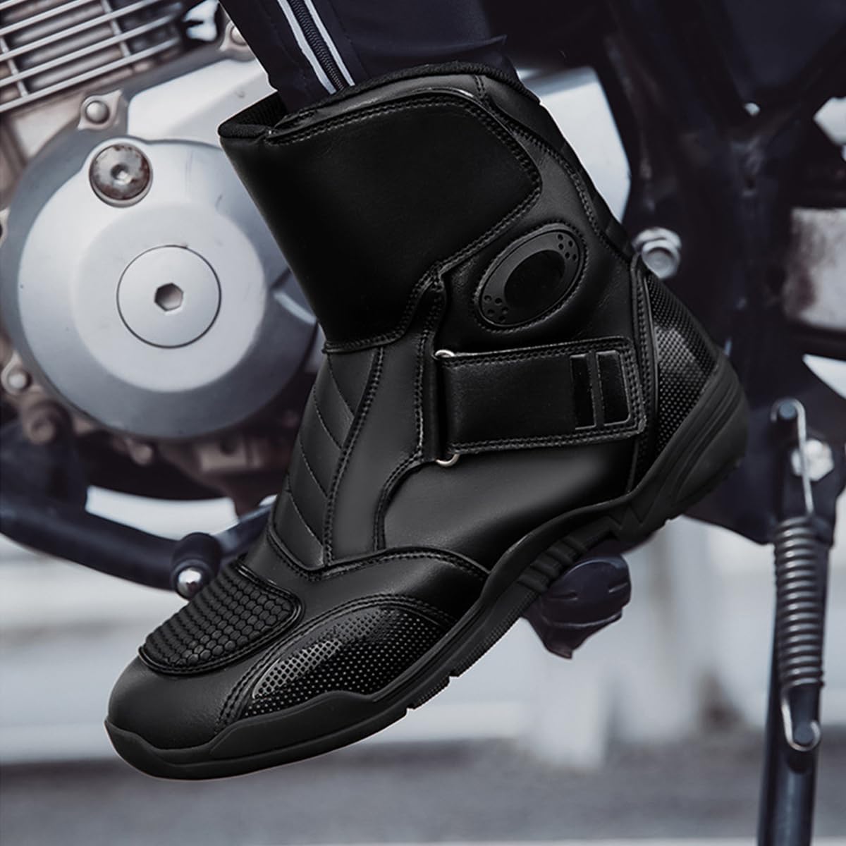 SDEQA Scarpe Moto Uomo in Pelle, Stivali Moto Motocross Strada | Stivali Protettivi Traspiranti Antiscivolo Motociclista per Pista e Strada
