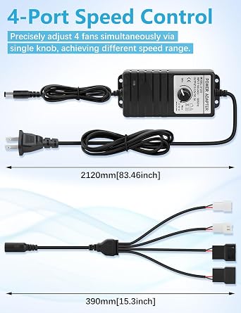 Wathai 36W 12V PWM PC Fan Speed Controller 100-240VAC to 5-12V 3A