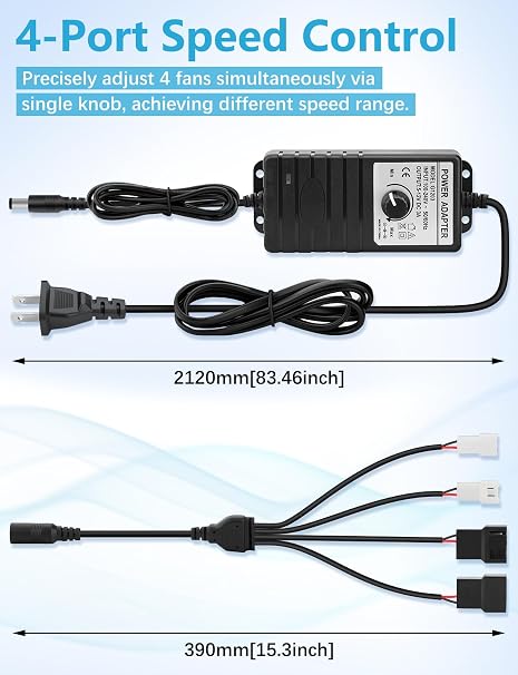 Wathai 36W 12V PWM PC Fan Speed Controller 100-240VAC to 5-12V 3A