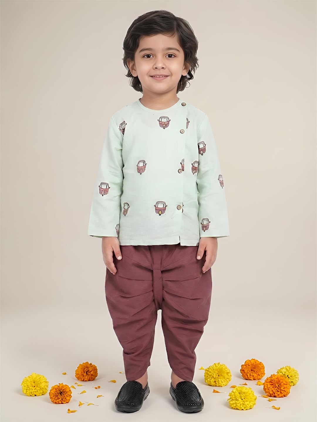 POLKA TOTS Elegant Traditional Dhoti Kurta Set for Baby Boys | Premium Cotton Ethnic Wear for Baby & Toddler Boy | Soft & Breathable Festive Outfit for Weddings (Rickshaw Embroidery, 9-12 M) 4