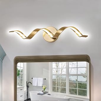 Dimmable Gold Bathroom Light Fixtures, 24 inch Spiral Design Modern LED Bathroom Vanity Lights Over Mirror, 15W Wall Light Fixtures for Living Room Cold White 6000K