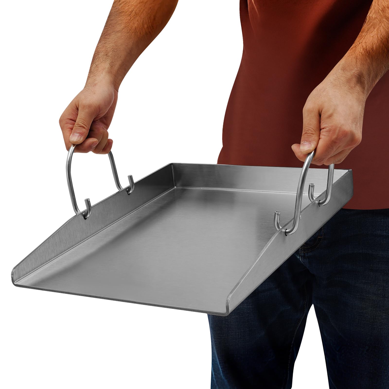 Plancha, piastra per barbecue in acciaio inox, resistente al calore a 338 °C, 40 x 30 cm, con 2 spatole e manici rimovibili, per esterni e campeggio