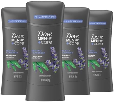 Dove Men+Care Antiperspirant Stick Sea Salt + Lavender 4 Count 72H Protection with a Plant-Based Moisturizer 2.6 oz