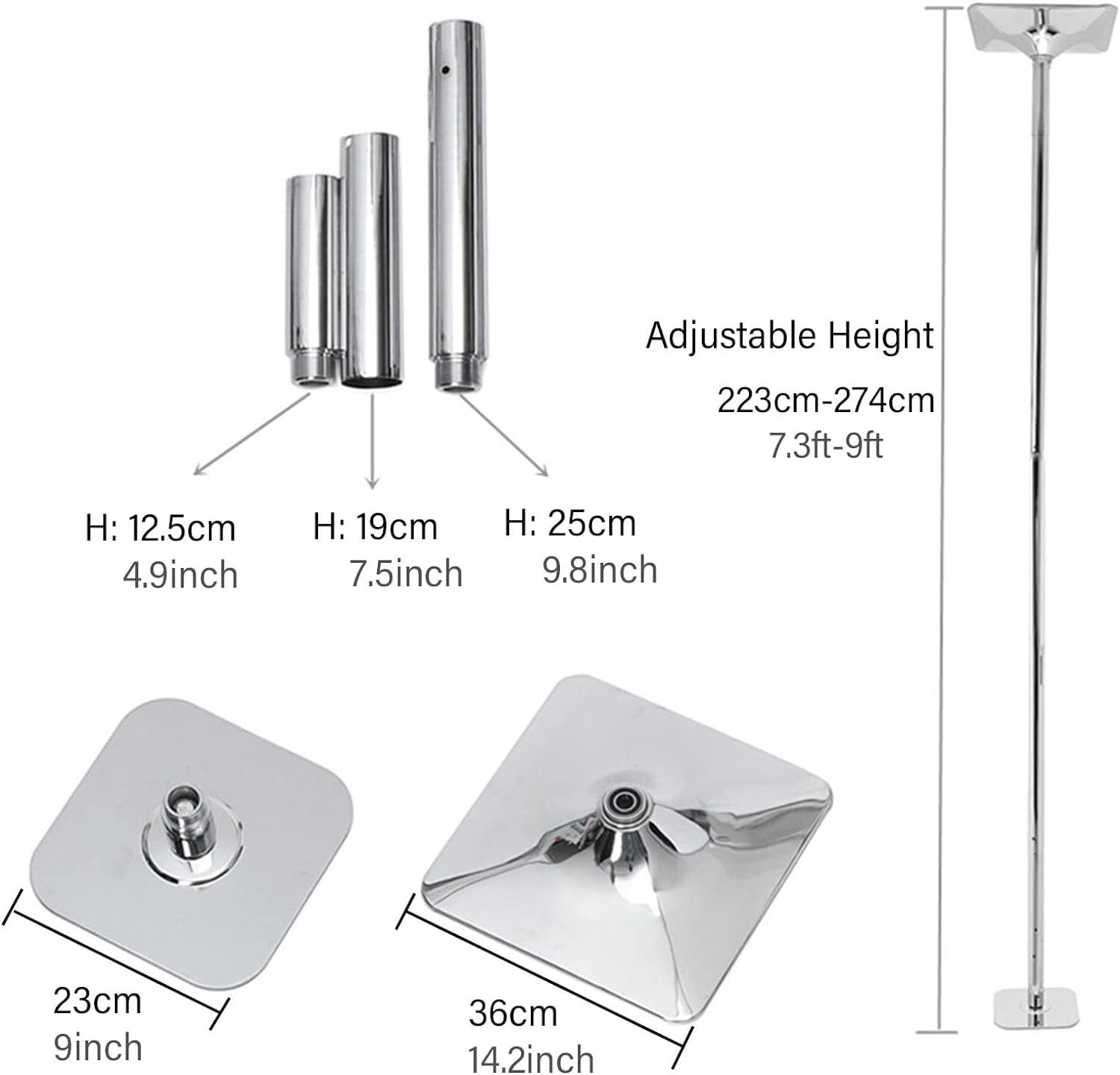 Pole-Dancing-Stange Für Zuhause, Statische Tanzstange, 2,1–3,8 M, Abnehmbar, Höhenverstellbar, Für Training, Fitness, Pub, 45 Mm Tragbare Tanzstange, Tragkraft 200 Kg, Silber