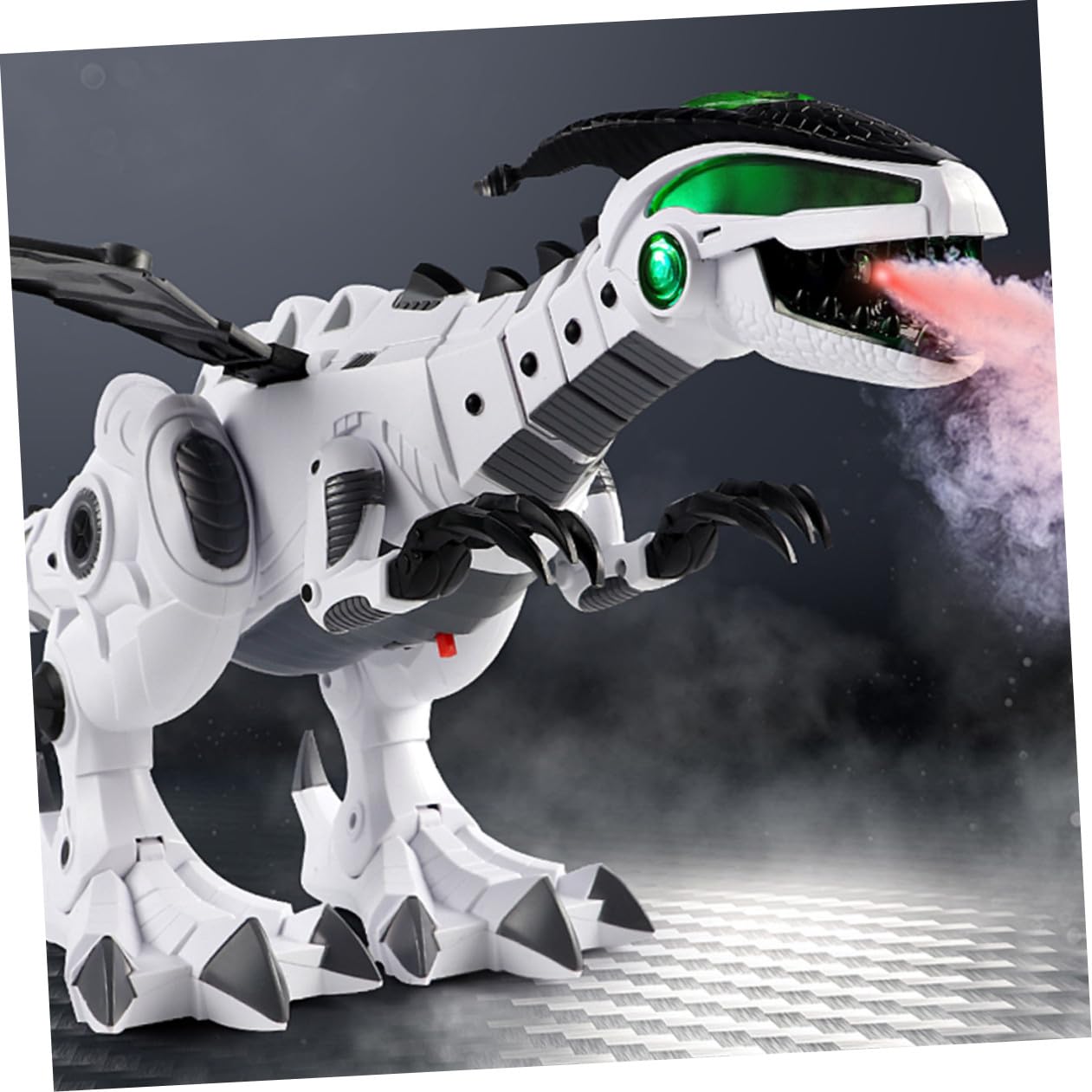 Abaodam Juguete de Dinosaurio Eléctrico Blanco Función de Aerosol de Niebla y Diseño Creativo, Adecuado para Decoración y Colección en Habitaciones Infantiles