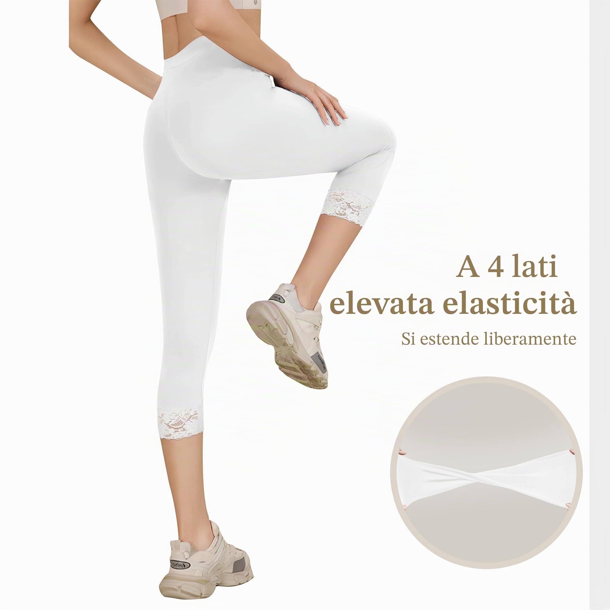 Geyuwoz Leggings Donna 3/4 Leggins Sportivi Donna in Cotone Pantaloni Capri Donna Estivi Pancia Opaco Pizzo Leggings Yoga Elastici Morbido per Sportivi o Casual