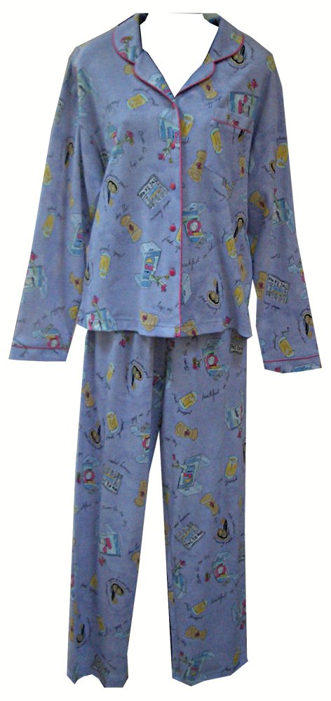 Women's Queen for The Day Print Lilac Long Sleeve Button Front Cotton Knit Fun Pajamas
