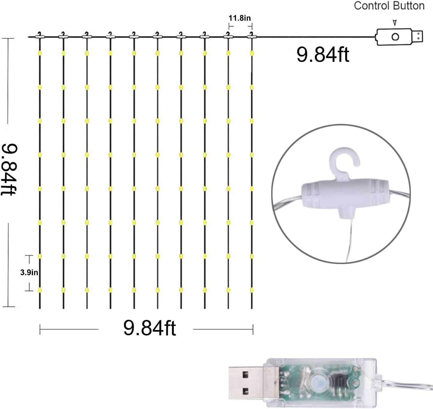 300LED Copper Wire Curtain Lights, 8 Modes DIY Pattern Flexible String Lights with Remote, Window and Wall Decorations for Garden, Room, Party (Warm White)