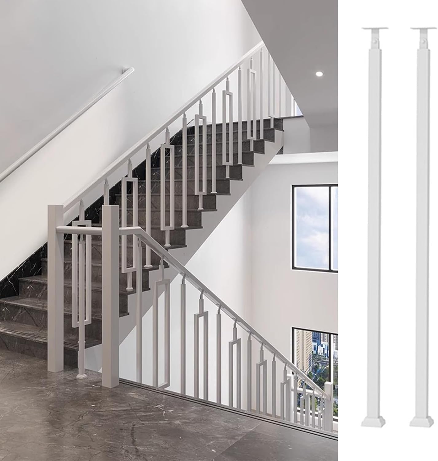 Poteaux de balustrade pour escaliers avec supports réglables, rampe escalier métal 2 Pcs