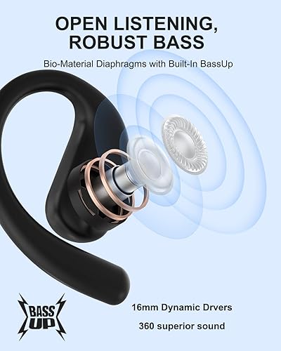 Miniatura 4 de Auriculares de oreja abierta, auriculares Bluetooth V5.4 inalámbricos deportivos con estuche de carga, IP54 impermeable 50H tiempo de reproducción,