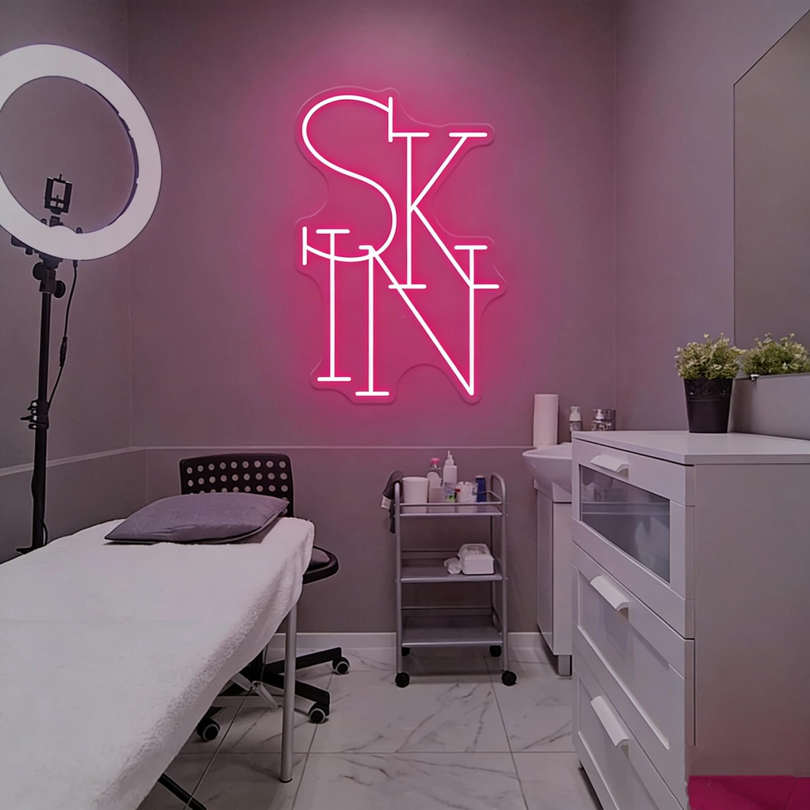 DAKABUKA SKIN Pink Neon Sign for Wall Decor Beauty Salon LED Neon Light Signs for Beauty Salon Spa Skincare Room Bedroom Bathroom Skincare Lovers Gifts