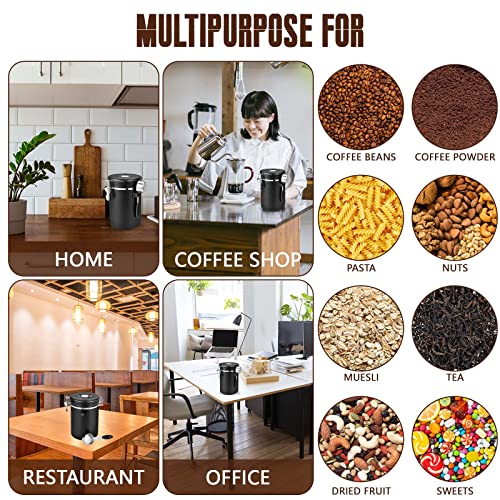 Foto von Royouzi Kaffeedosen, Kaffeedose Luftdicht, 1.8L/1800ML Kaffeebehälter Edelstahl, Kaffeebohnen Behälter mit Schaufel, Vakuum Kaffee Kaffeebohnen Aufbewahrung Vorratsdose - Schwarz