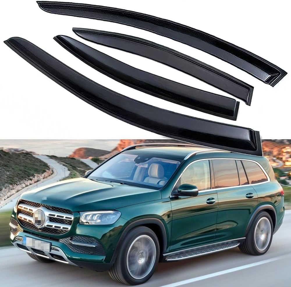 Side Window Visors Vent Shade Deflectors Rain Guards Compatible with Mercedes-Benz GLS-Class GLS 450 GLS 580 GLS 63 2020-2025, Sun Shield Wind Deflectors, Tape-On, 4-Piece Set, Black