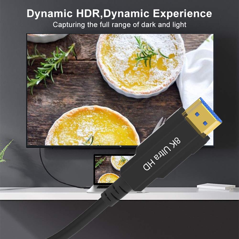 8K Optic HDMI 2.1 Cable Real UHD HDR 8K 48Gbps 8K@60Hz 4K@120Hz HDMI Cable de Fibra Compatible con HDCP2.2 3D para HDMI PS4 SetTop Box HDTVs Proyectores(15m 50ft)