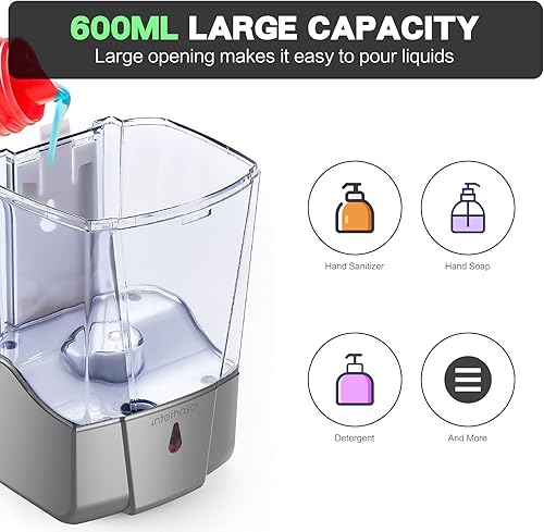Miniatura 4 de interhasa! Dispensador de jabón, dispensador de desinfectante de manos sin contacto para montaje en pared, 20.3 fl oz, dispensador automático de