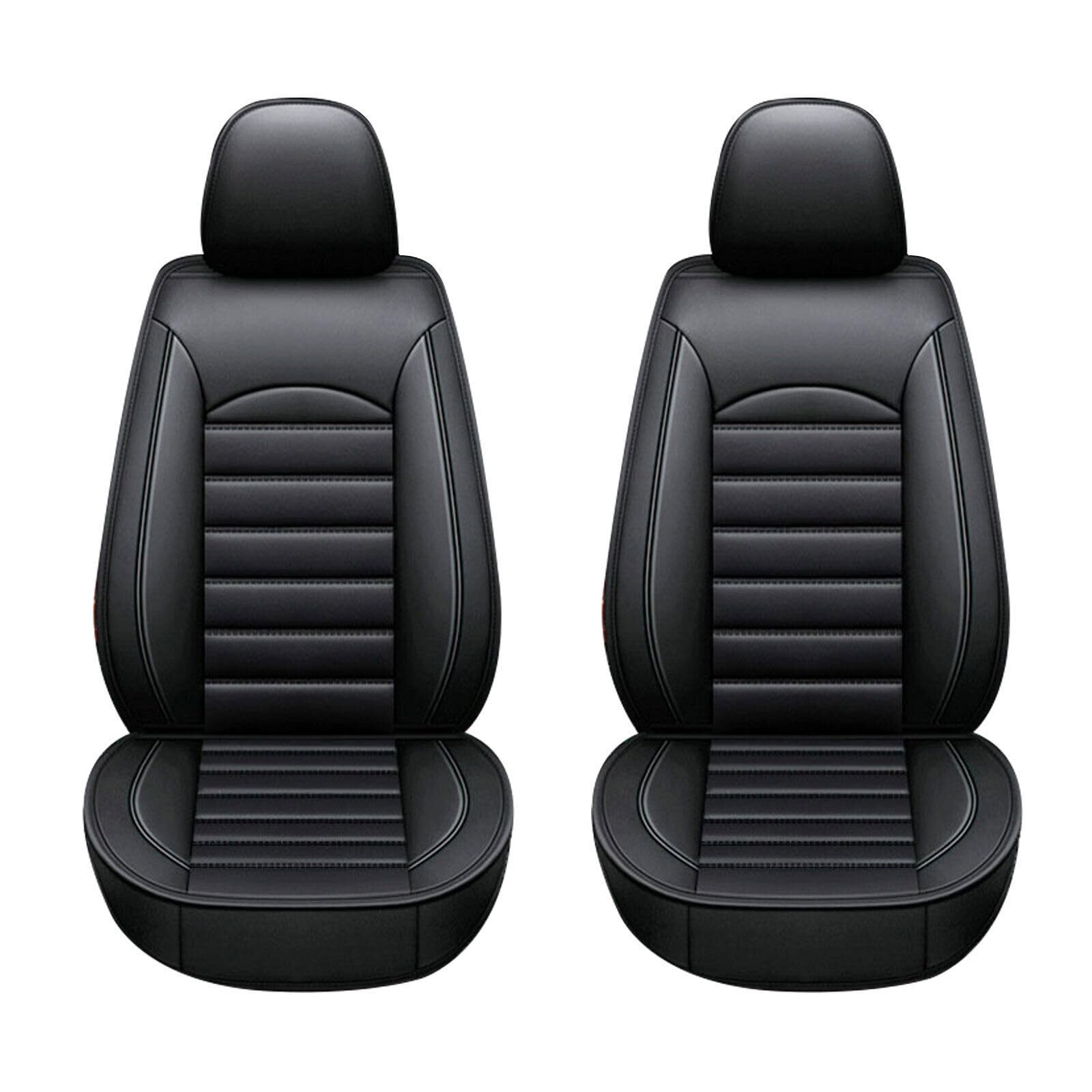 Juego de 2 fundas de asiento delantero de coche, impermeables, de piel sintética, color negro