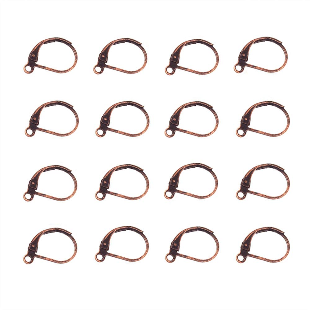 Bezall 100Pcs Brass Earring Hooks, Lever Back Hoop French Ear Wire with Open Loop for Earring Jewelry Making (Red Copper)