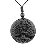 Black Obsidian Necklace Healing Crystal Stone Amulet Protection Pendant with Adjustable Rope Necklace Birthday Christmas Gift for Men Women