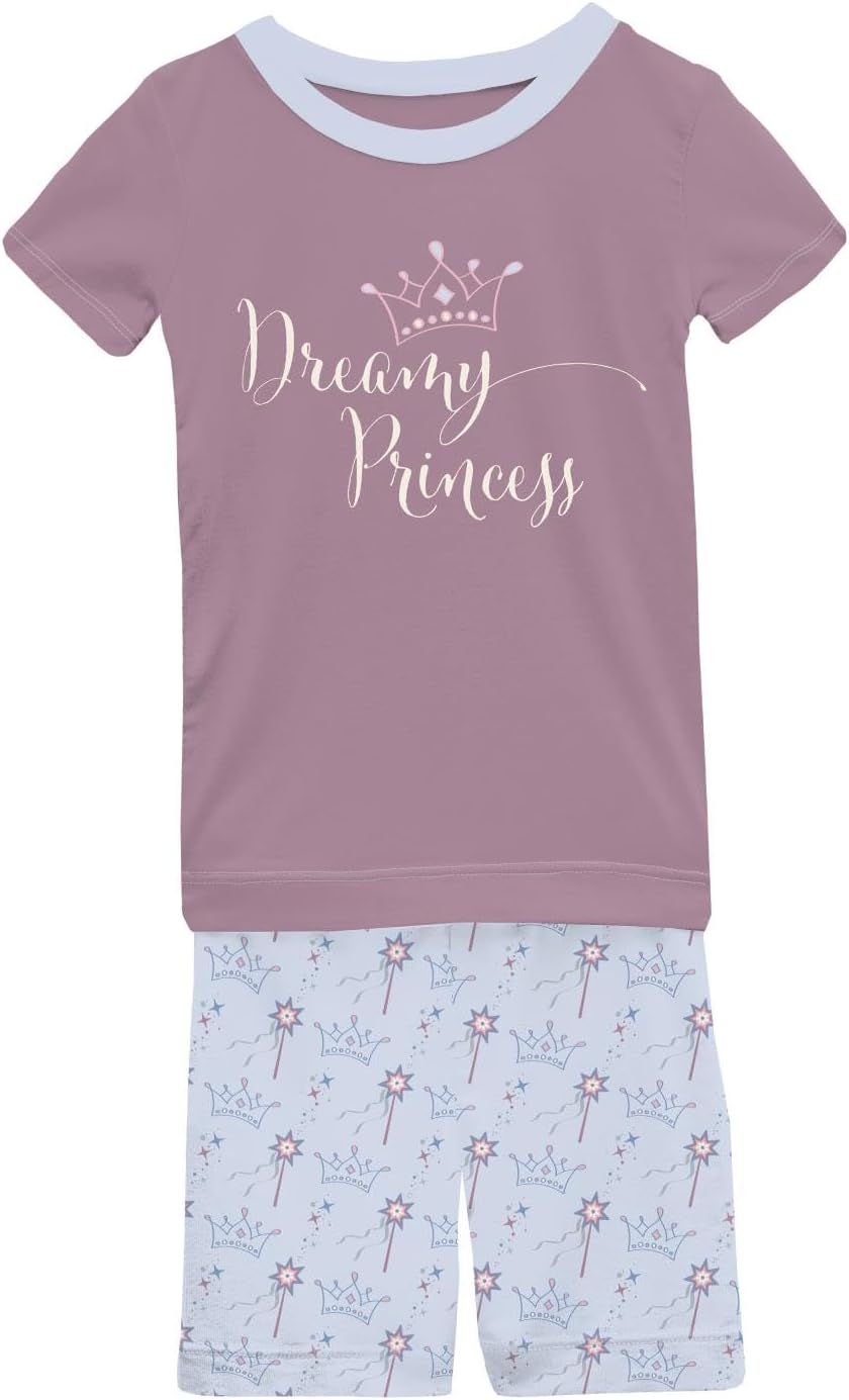 KicKee Graphic Short Sleeve Tee Pajama Set with Shorts, Tee with Matching Shorts, Babies and Kid PJ Set