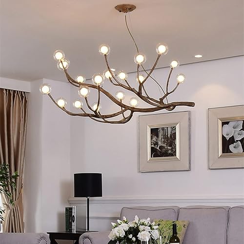 Miniatura 2 de NorDiem Candelabro LED de 20 luces, estilo retro, ramas de árbol de vidrio, lámparas de techo de burbujas, grandes lámparas rústicas para sala de