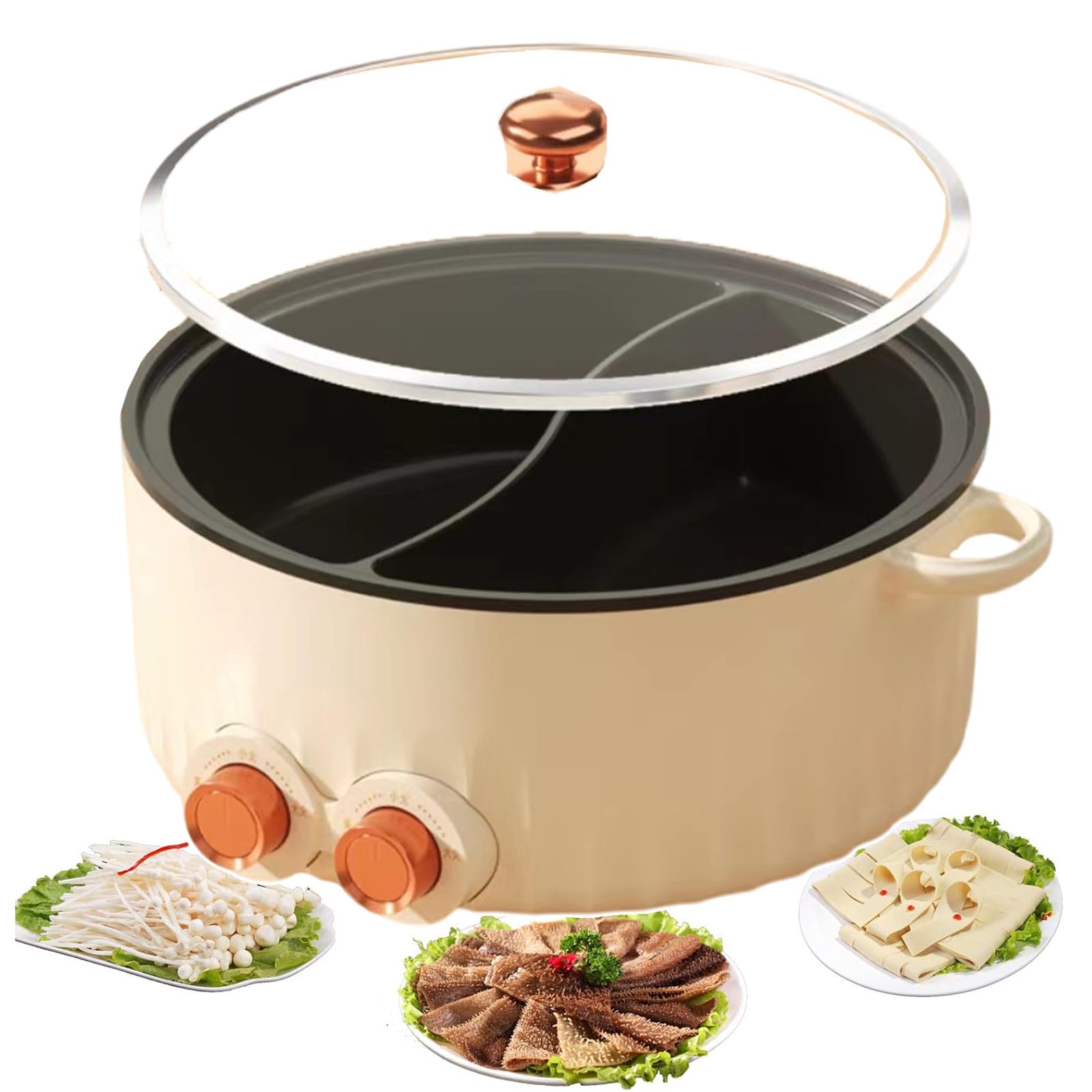 Ollas calientes eléctricas con sartén de doble cara (5L/6L) – Multicocina eléctrica con divisor para 2 – 8 personas – Arrocera antiadherente con temperatura ajustable – Ollas eléctricas y ollas de