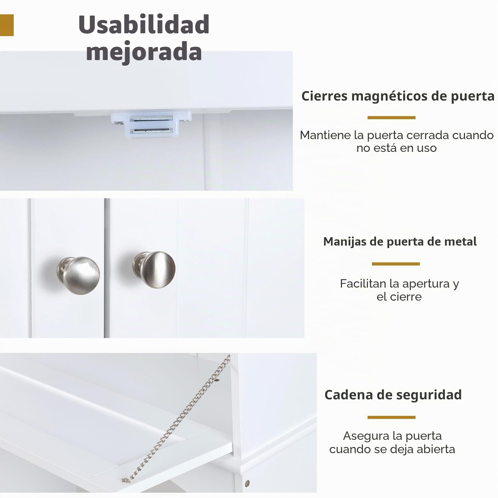 LIFEZEAL Estantería blanca para inodoro con 3 puertas y estantes ajustables, armario de baño independiente, armario de lavandería, 80 x 21 x 165 cm