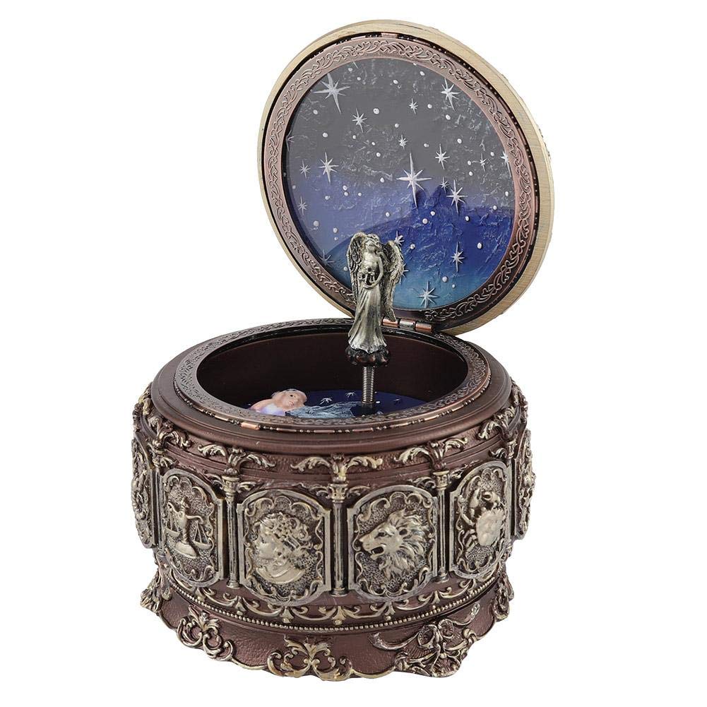 MAGT Caja de música vintage, 12 constelaciones, caja de música con constelaciones giratorias, diosa giratoria, luces LED brillantes, regalos para Navidad, San Valentín, cumpleaños (Libra)