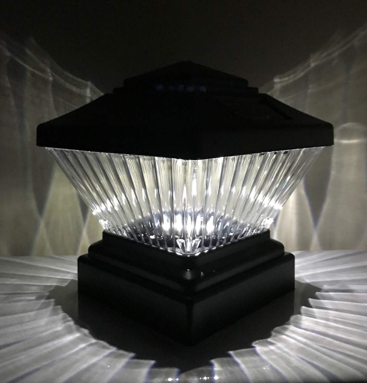 Outdoor Garden Set of 1/2/4/6/8/10/12 Solar Black/White Finish Color Fence Post Cap Ultra-Bright White LED Light (Only for 4"X4" Vinyl/PVC Post) (Black Finish Color, Set of 2 Lights)…