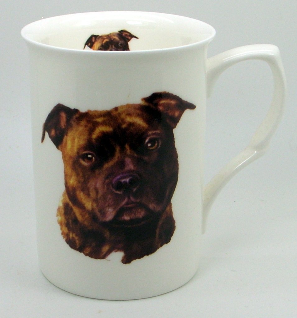 The Plate Collectors Shop Staffordshire Bull Terrier Brindle Fine Bone China 10 0Z Mug ~ Hand Decorated In Stoke On Trent